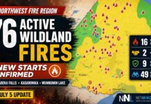 Northwest Fire Region reports 76 active fires, including new starts near Kakabeka Falls and Slate Falls Wildland fire update as of July 6 2026