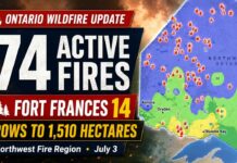 Northwest Fire Region reports 74 active fires, with Fort Frances 14 reaching 1,510 hectares Wildfire Update