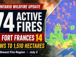 Northwest Fire Region reports 74 active fires, with Fort Frances 14 reaching 1,510 hectares Wildfire Update