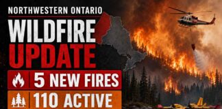 Five new fires bring Northwestern Ontario to 110 active wildfires as major complexes remain uncontrolled Wildfire Update