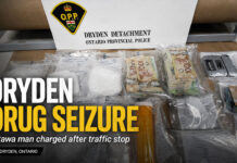 Ottawa Man Charged After Dryden Traffic Stop and Drug Seizure Dryden OPP, drug trafficking, cocaine, hydromorphone, oxycodone, Dryden crime, Northwestern Ontario