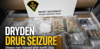 Ottawa Man Charged After Dryden Traffic Stop and Drug Seizure Dryden OPP, drug trafficking, cocaine, hydromorphone, oxycodone, Dryden crime, Northwestern Ontario