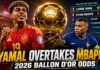 Yamal Overtakes Mbappé in 2026 Ballon d’Or Odds According to Betting18.com experts, the World Cup has reshaped the Ballon d'Or race, but consistent performances throughout the upcoming club season