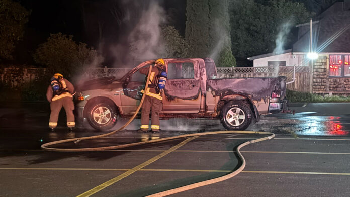 truck-fire-2 TBFR truck Fire August 7 2026 Firefighters working
