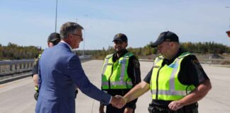 Ontario Starts Highway 11/17 Expansion Near Nipigon as North Shore Road Improvements Continue Minister Kevin Holland with MTO Officers