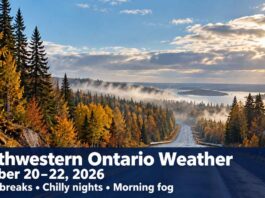 Northwestern Ontario forecast for October 20 to 22, 2026 Reduce speed in fog and leave extra space behind other vehicles