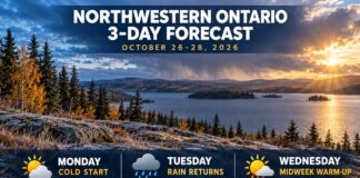 Northwestern Ontario forecast: Cold nights give way to rain and a midweek warm-up Northwestern Ontario’s October 26–28 forecast brings cold nights, possible flurries, rain and a Wednesday warm-up from Kenora to Thunder Bay and North Shore