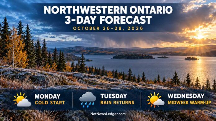 Northwestern Ontario’s October 26–28 forecast brings cold nights, possible flurries, rain and a Wednesday warm-up from Kenora to Thunder Bay and North Shore
