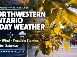 Northwestern Ontario Weather: Rain, 70 km/h Gusts and Flurries Before a Sunny Saturday Northwestern Ontario Weather, Thunder Bay, Kenora, Dryden, Fort Frances, Atikokan, Ignace, Sioux Lookout, Red Lake, Ear Falls, Terrace Bay, Marathon, October Weather, Environment Canada