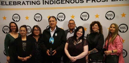 Peter Collins Receives NADF Excellence in Leadership Award Peter Collins, CEO of Chi Mino Ozhitoowin LP, with the 2026 NADF Excellence in Leadership Award in Thunder Bay on October 22, 2026