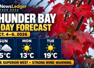 Thunder Bay Weather: Gusty Sunday, Chilly Night and a Warmer Tuesday Thunder Bay weather, Lake Superior West, marine forecast, strong wind warning, Northwestern Ontario weather, October weather, NetNewsLedger Weather Desk