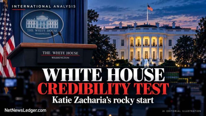 White-House-lectern-at-blue-hour International Politics, Katie Zacharia, White House, Donald Trump, United States, China, Political Analysis, Press Freedom, Media Accountability